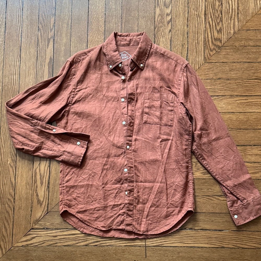 Alex Crane Men's Terracotta Button-Down Linen Button Down Shirt
